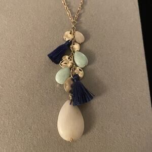 Gold Tone Pom Pom Beaded Pendant Necklace